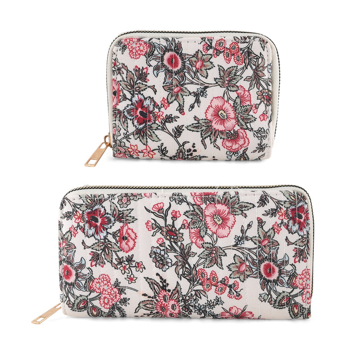 Set of 2 Floral Print Zip Around Wallet Set - Beige 8556466 1