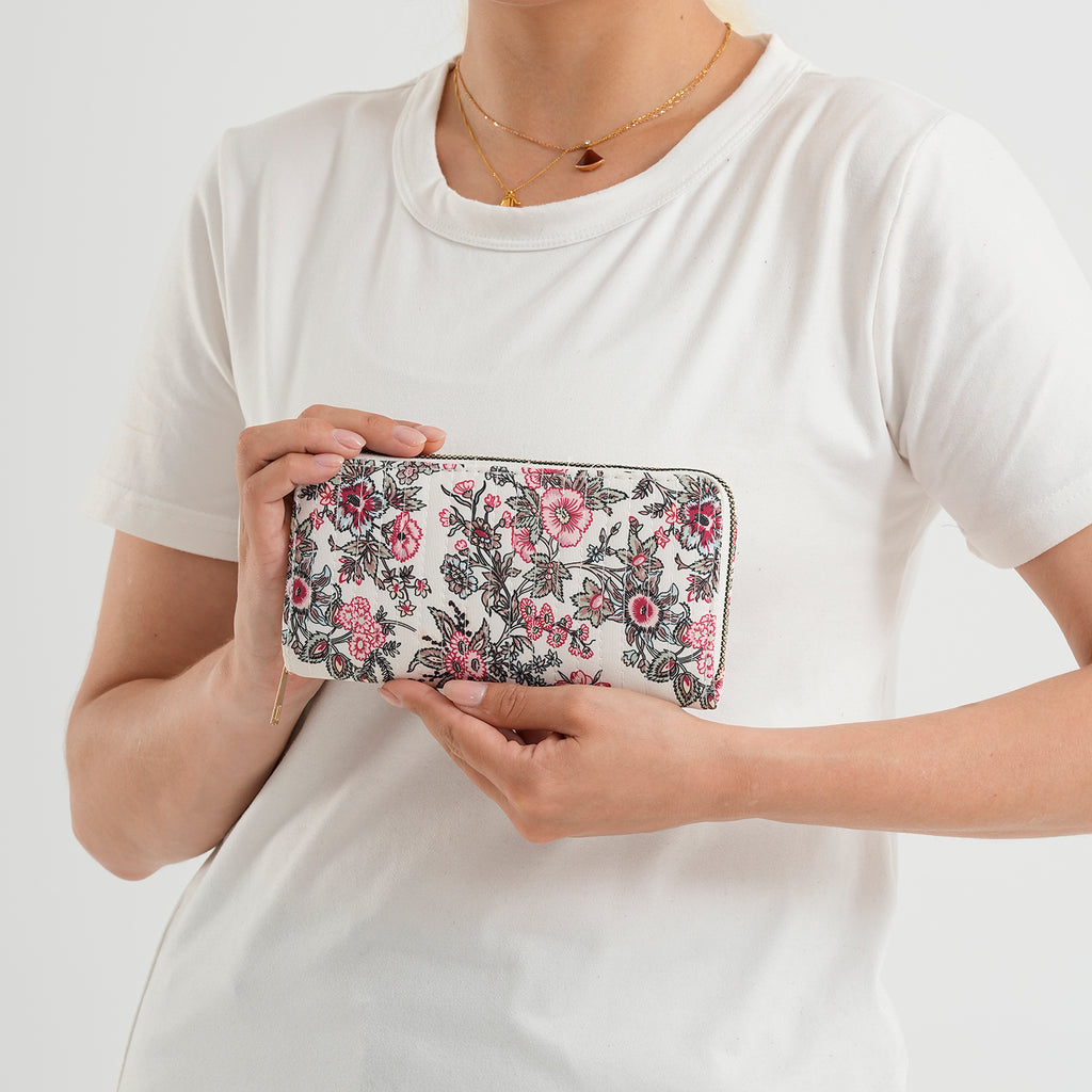Set of 2 Floral Print Zip Around Wallet Set - Beige_8556466_3