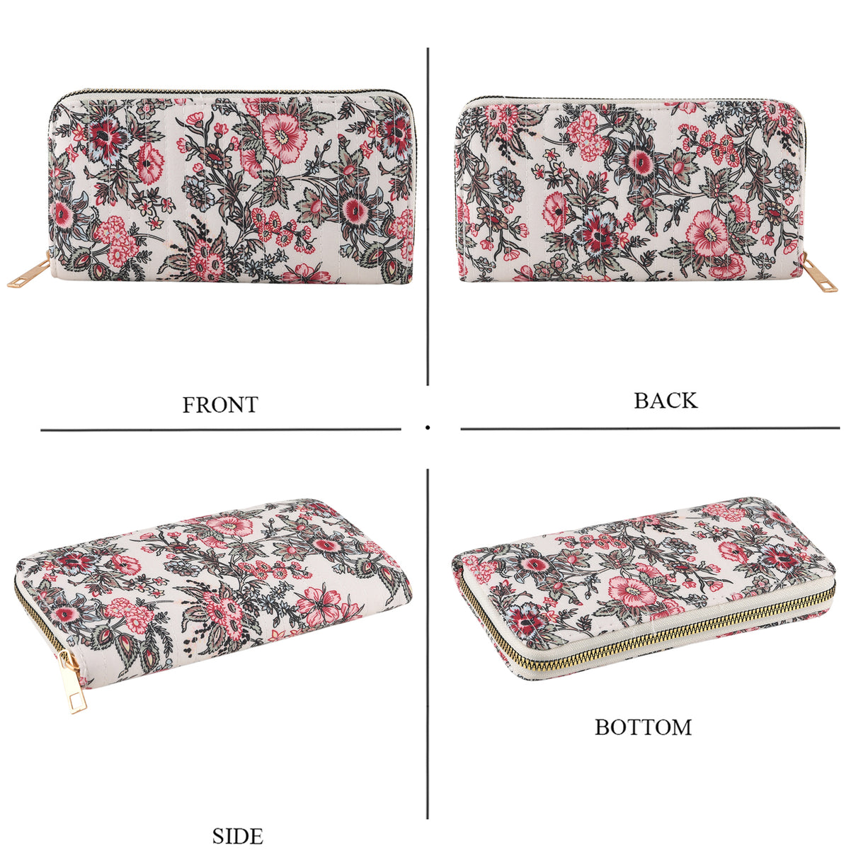 Set of 2 Floral Print Zip Around Wallet Set - Beige 8556466 3