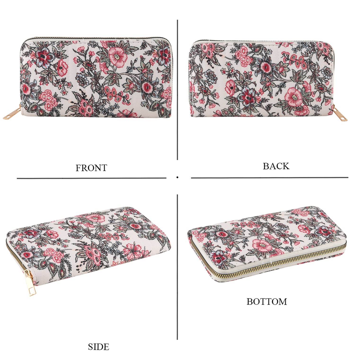 Set of 2 Floral Print Zip Around Wallet Set - Beige 8556466 3