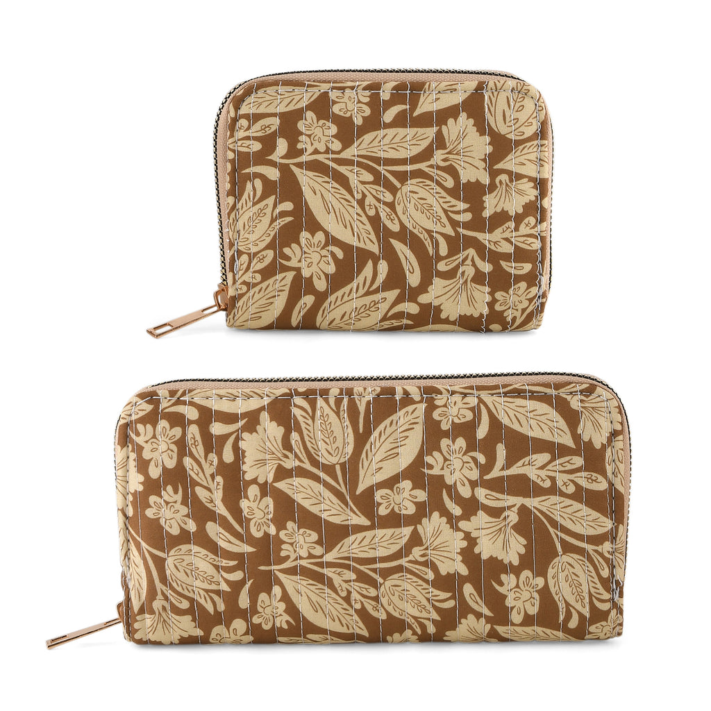 Set of 2 Floral Print Zip Around Wallet Set - Chocolate_8556467