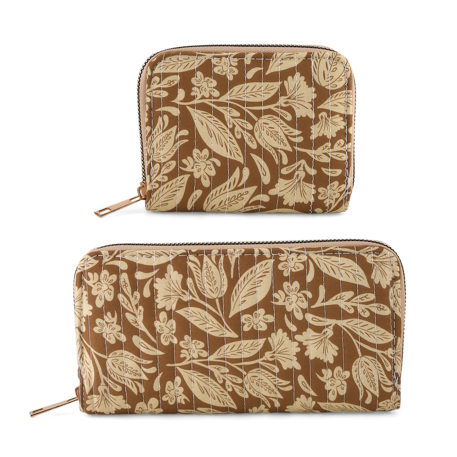 Set of 2 Floral Print Zip Around Wallet Set - Chocolate V32521461 0