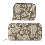 Set of 2 Floral Print Zip Around Wallet Set - Olive_8556468