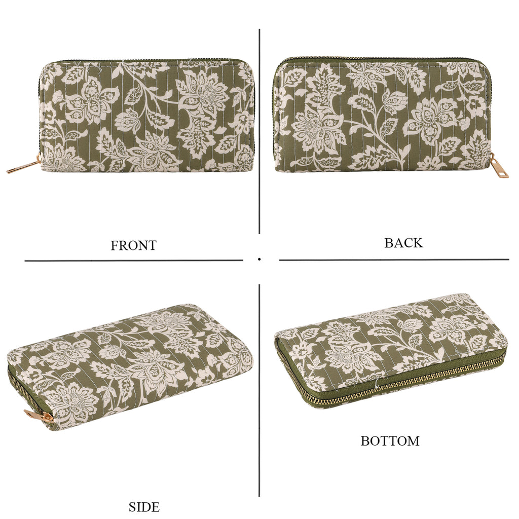 Set of 2 Floral Print Zip Around Wallet Set - Olive_8556468_4