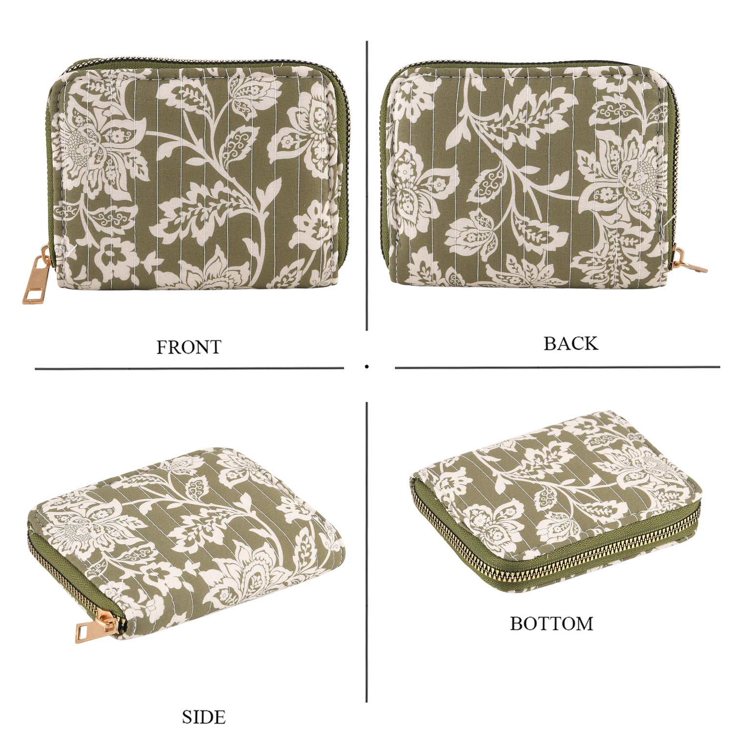 Set of 2 Floral Print Zip Around Wallet Set - Olive V32518719 6