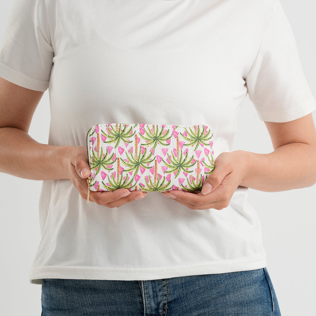 Set of 2 Floral Print Zip Around Wallet Set - Green_8556469_3