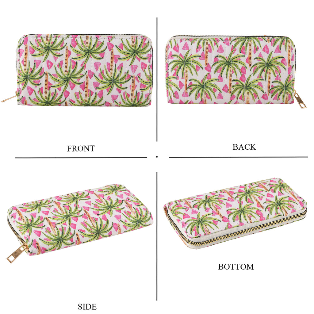Set of 2 Floral Print Zip Around Wallet Set - Green_8556469_4