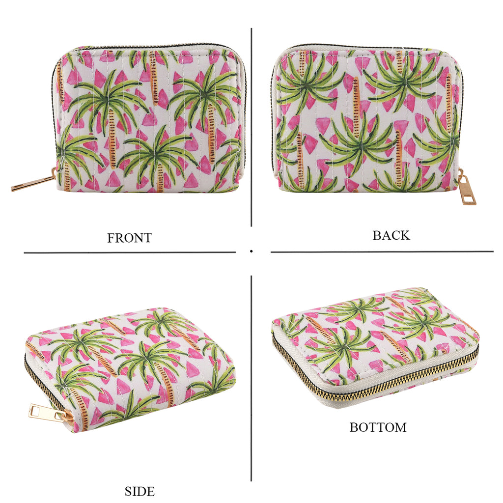 Set of 2 Floral Print Zip Around Wallet Set - Green_8556469_6
