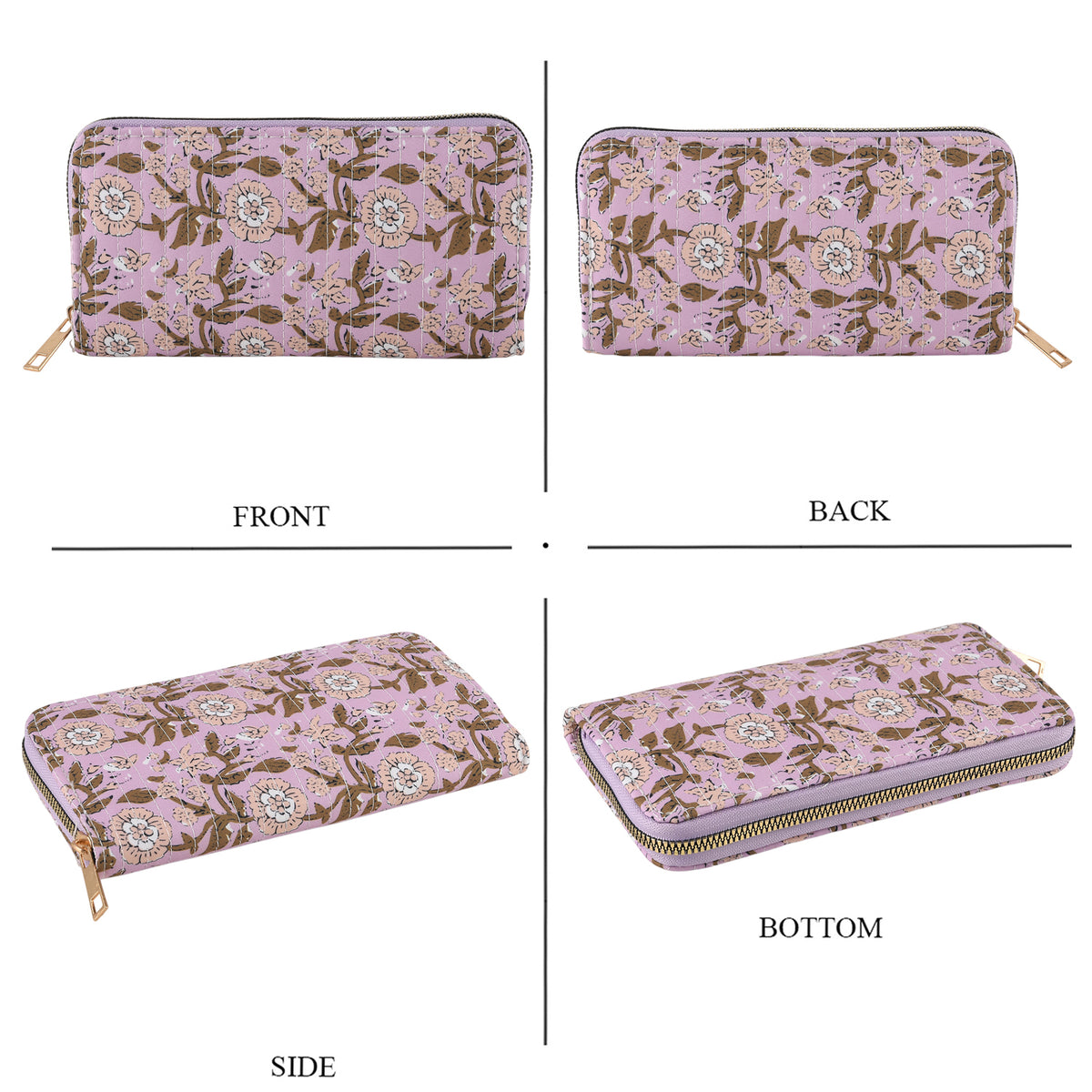 Set of 2 Floral Print Zip Around Wallet Set - Purple V32513179 4