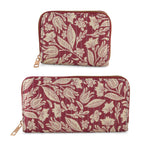 Set of 2 Floral Print Zip Around Wallet Set - Burgundy_8556471