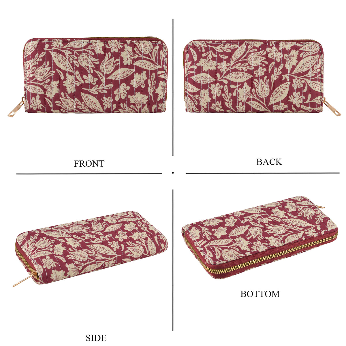 Set of 2 Floral Print Zip Around Wallet Set - Burgundy V32518056 4