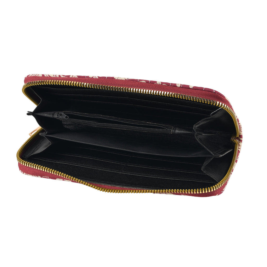 Set of 2 Floral Print Zip Around Wallet Set - Burgundy_8556471_5