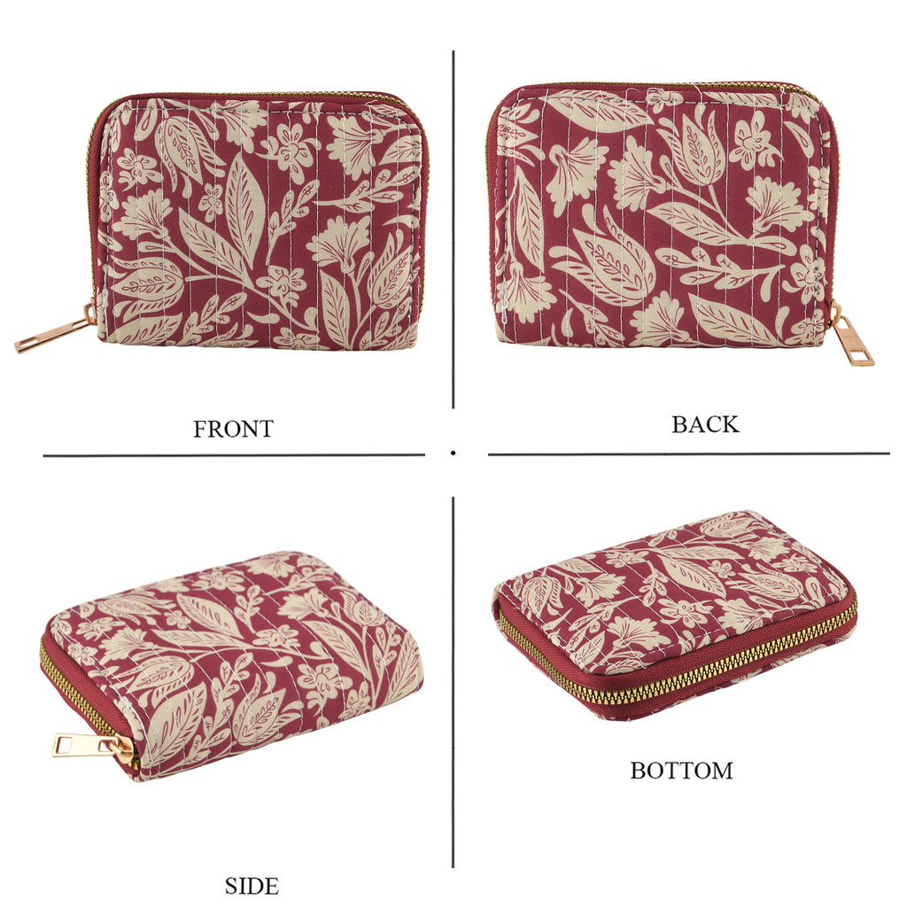 Set of 2 Floral Print Zip Around Wallet Set - Burgundy_8556471_6