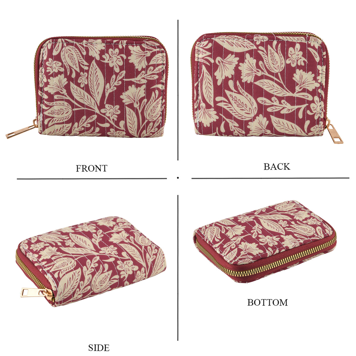 Set of 2 Floral Print Zip Around Wallet Set - Burgundy V32518056 6
