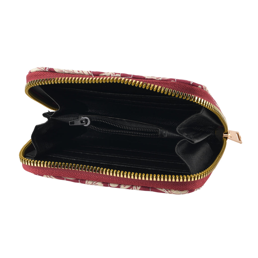 Set of 2 Floral Print Zip Around Wallet Set - Burgundy_8556471_7