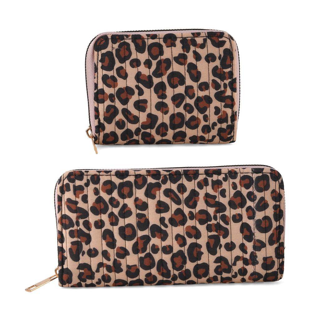 Set of 2 Leopard Print Zip Around Wallet Set - Brown_8556472