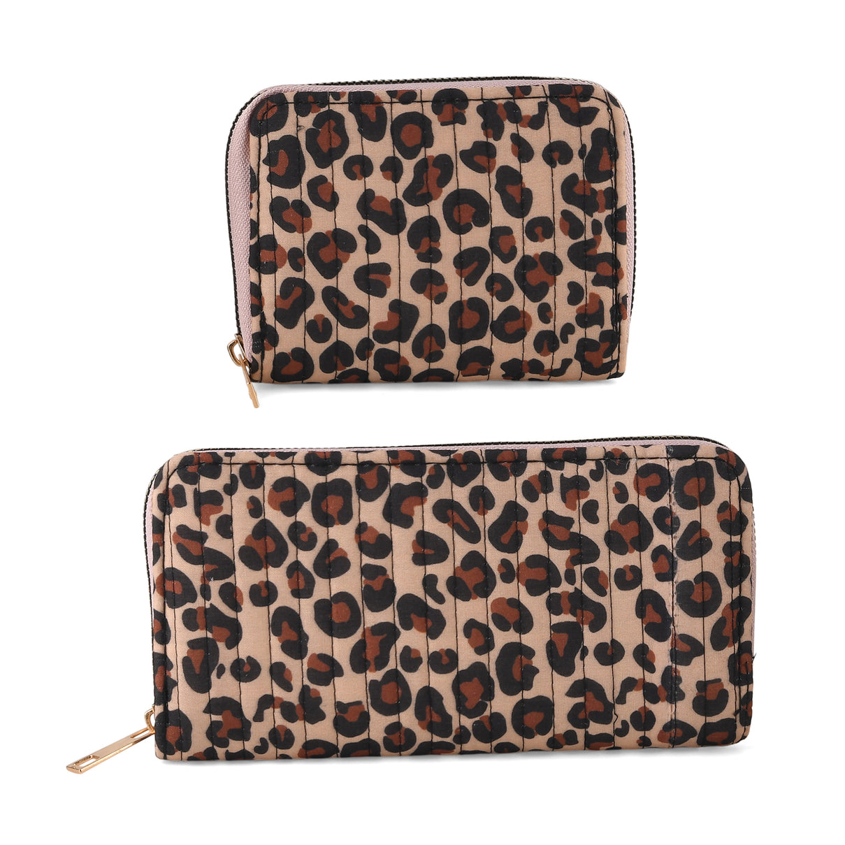Set of 2 Leopard Print Zip Around Wallet Set - Brown V32515492 0