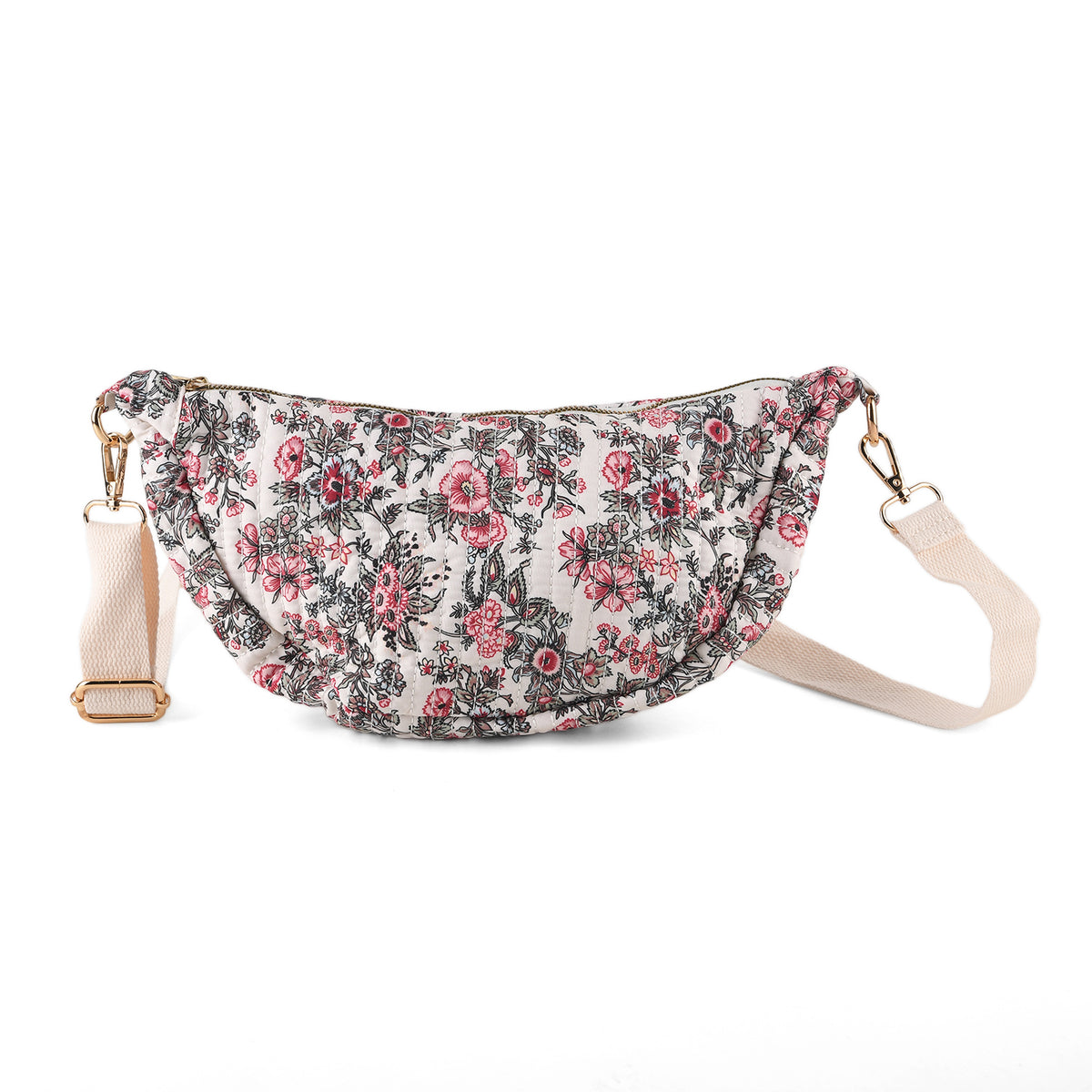 Floral Print Crescent Sling Bag - Beige V32520896 0