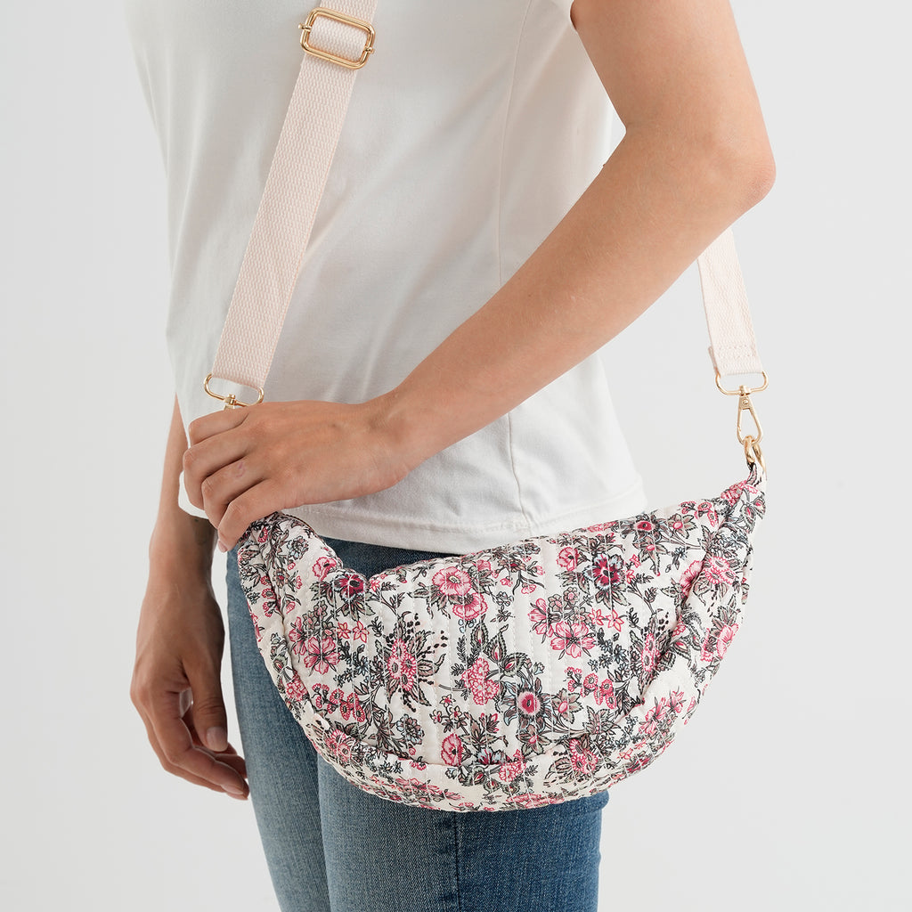 Floral Print Crescent Sling Bag - Beige_8556495_3