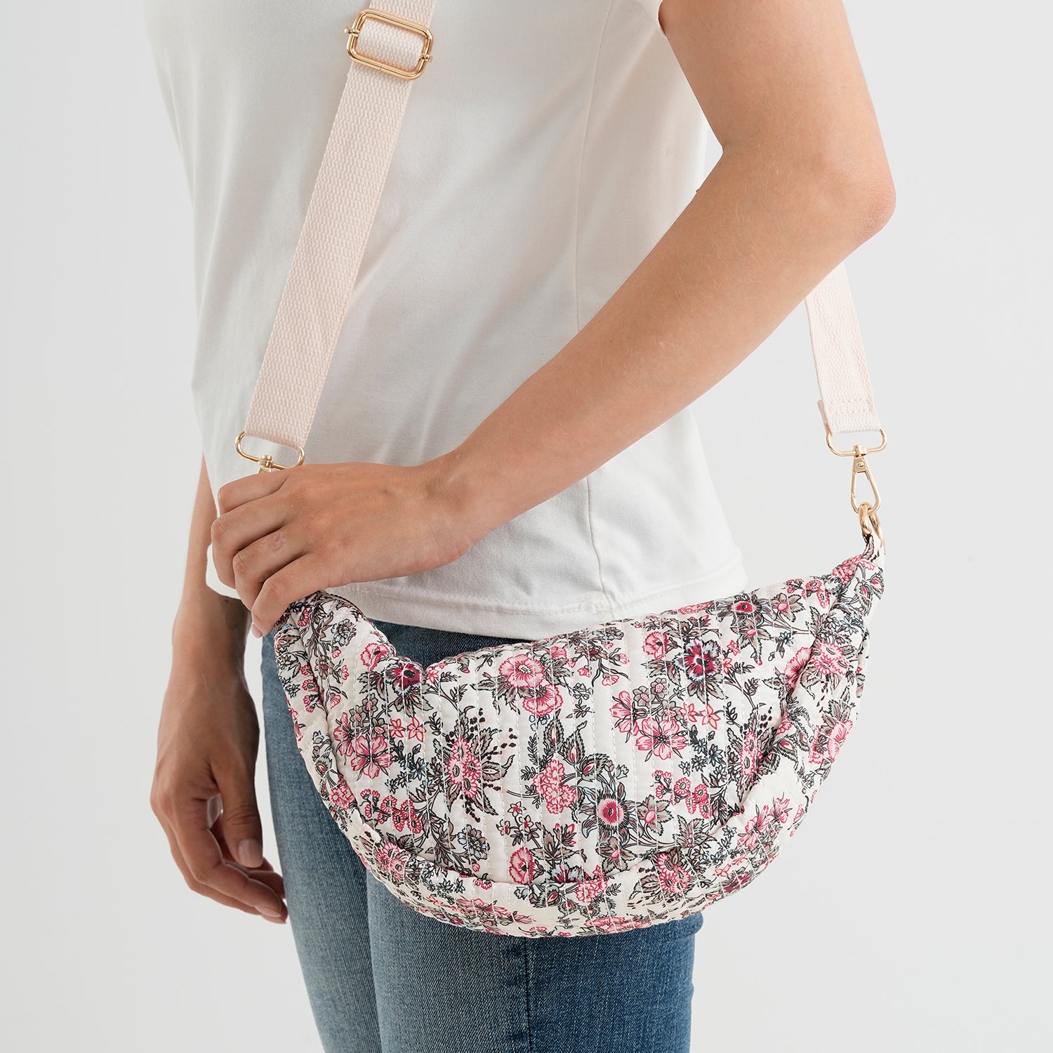 Floral Print Crescent Sling Bag - Beige V32520896 3