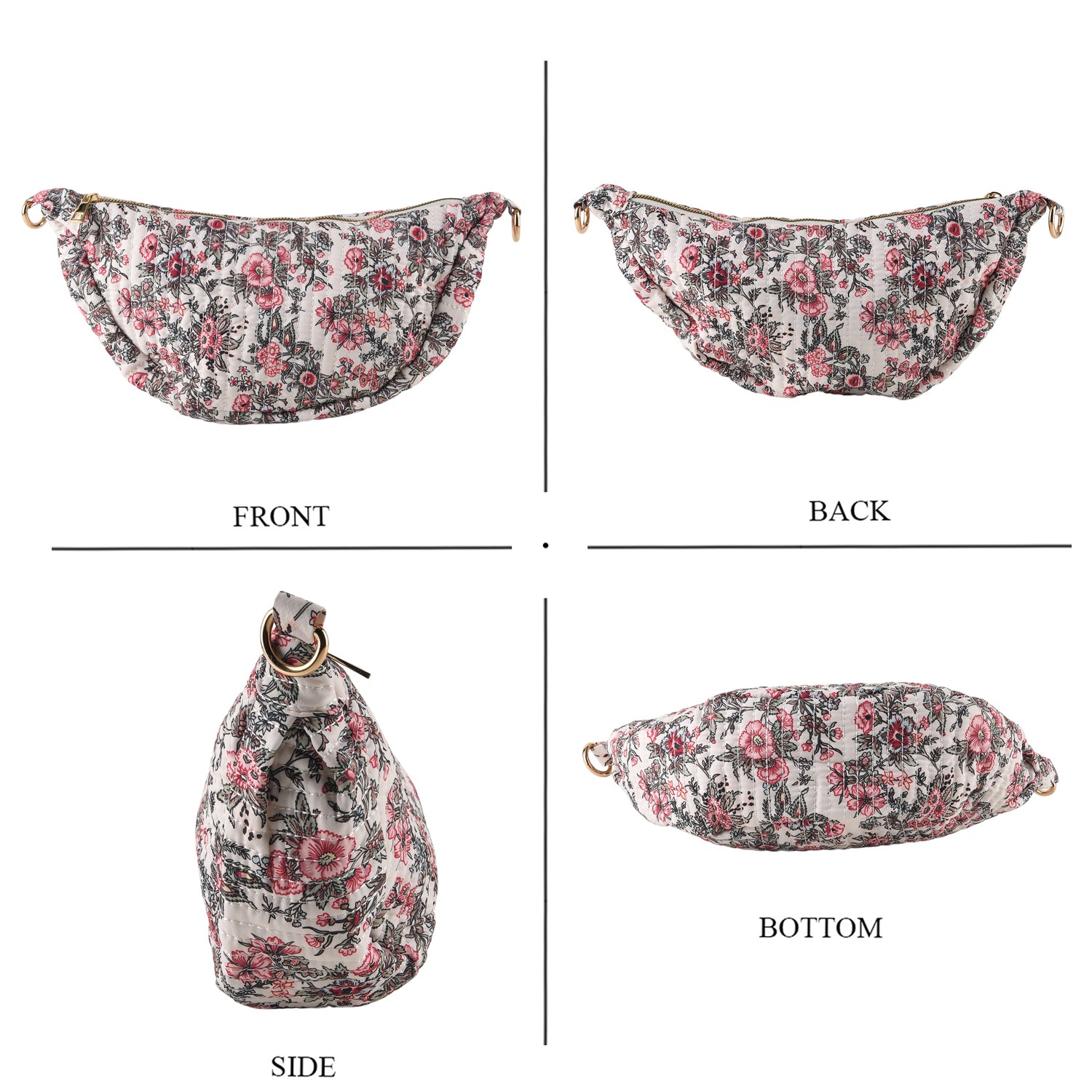 Floral Print Crescent Sling Bag - Beige V32520896 4