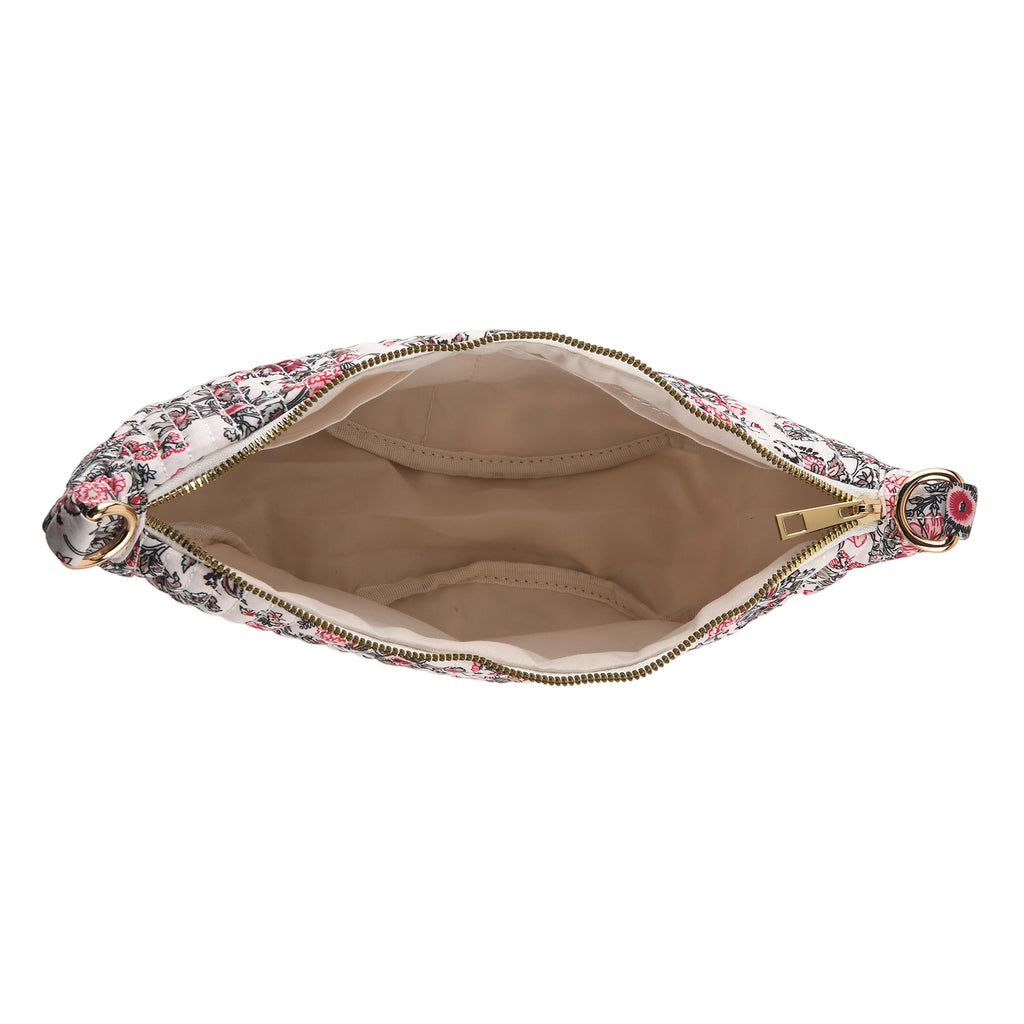 Floral Print Crescent Sling Bag - Beige_8556495_5