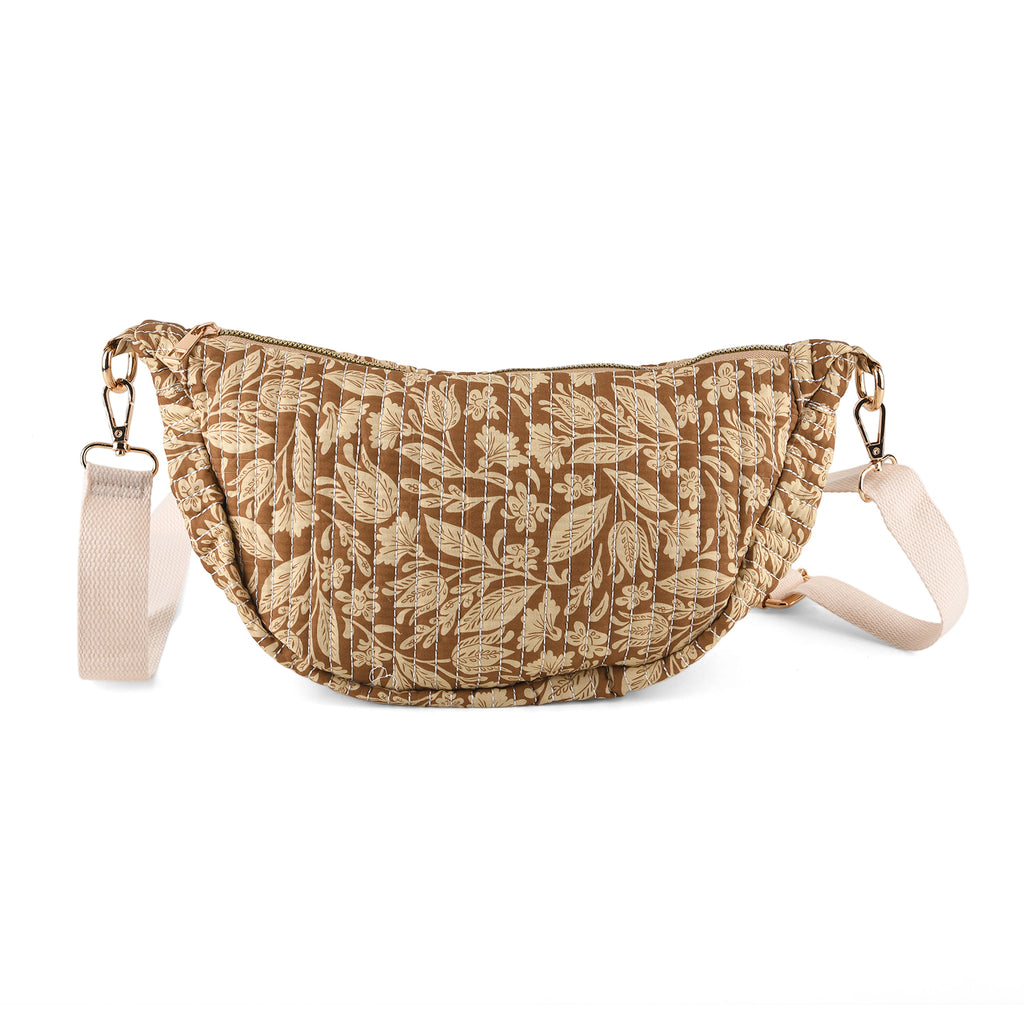 Floral Print Crescent Sling Bag - Chocolate_8556496