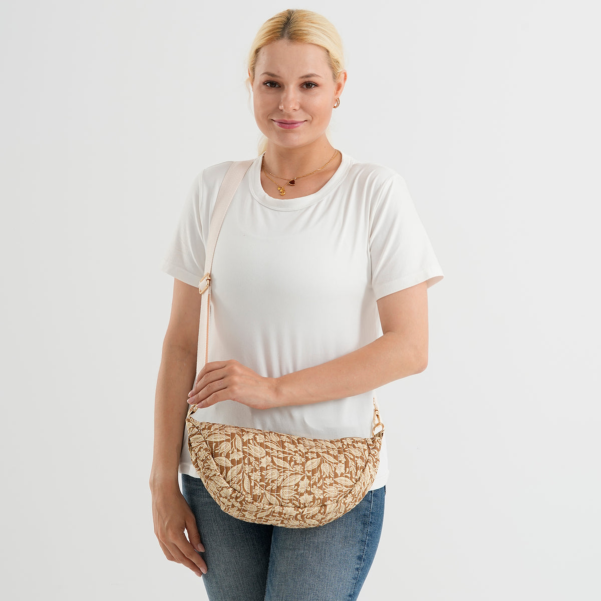 Floral Print Crescent Sling Bag - Chocolate V32519692 2