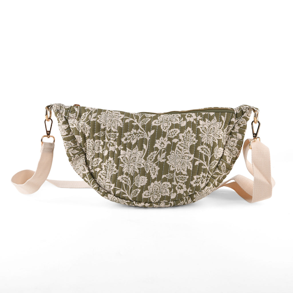 Floral Print Crescent Sling Bag - Olive_8556497