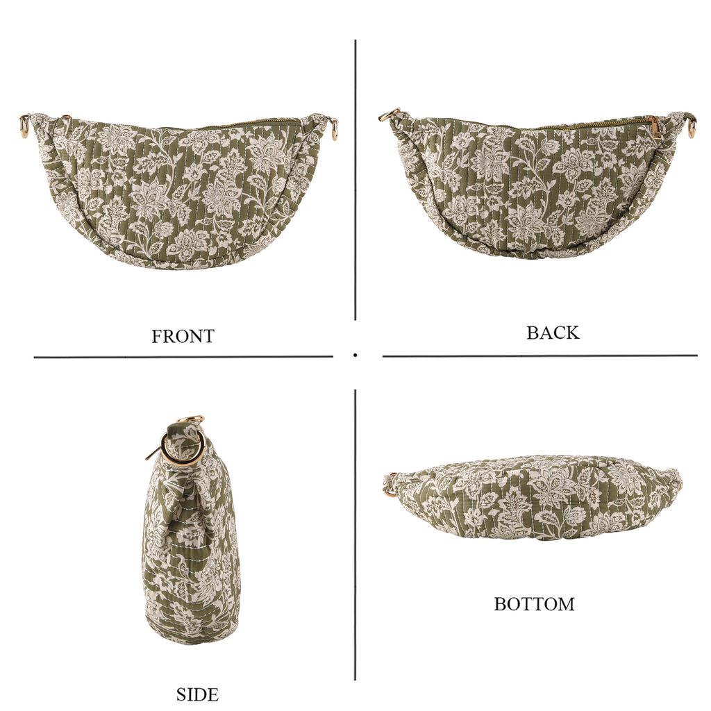 Floral Print Crescent Sling Bag - Olive_8556497_4