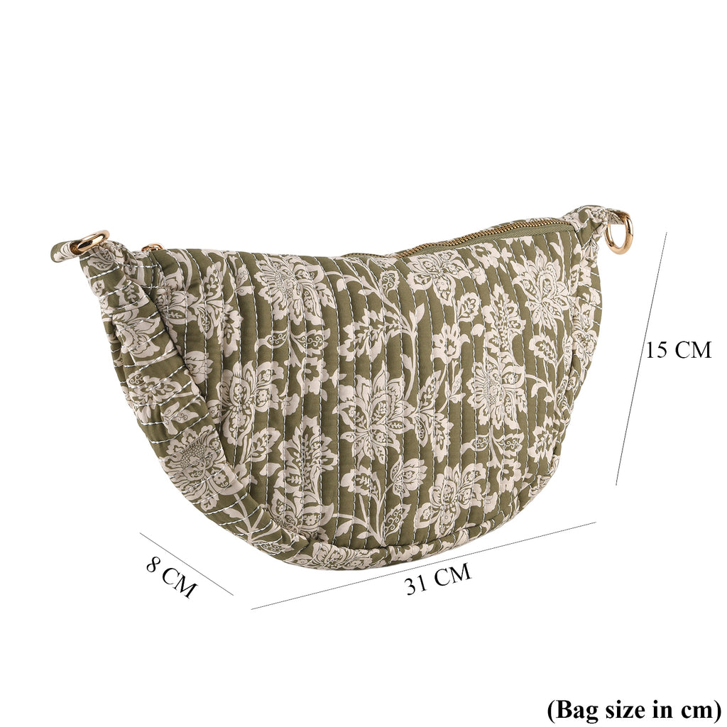Floral Print Crescent Sling Bag - Olive_8556497_7
