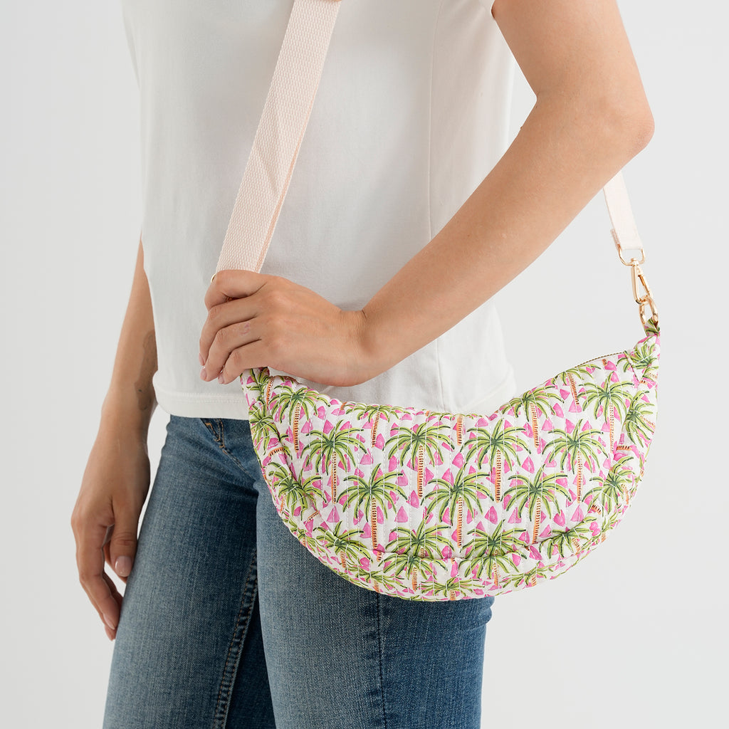 Floral Print Crescent Sling Bag - Green_8556498_3