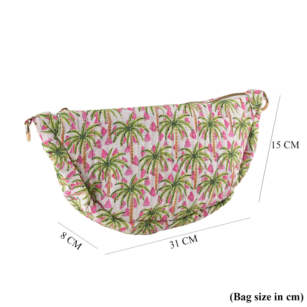 Floral Print Crescent Sling Bag - Green_8556498_7