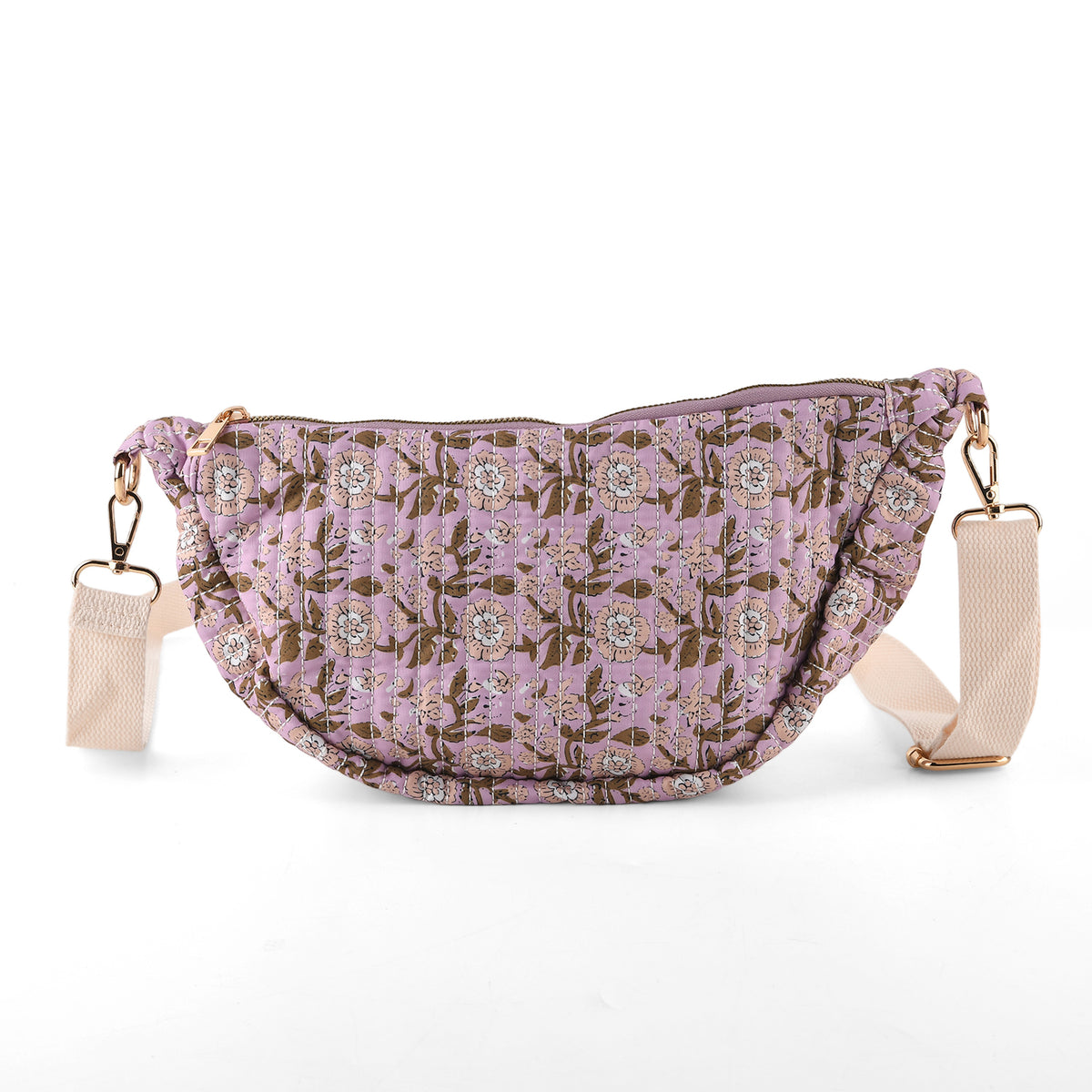 Floral Print Crescent Sling Bag - Purple V32520230 0