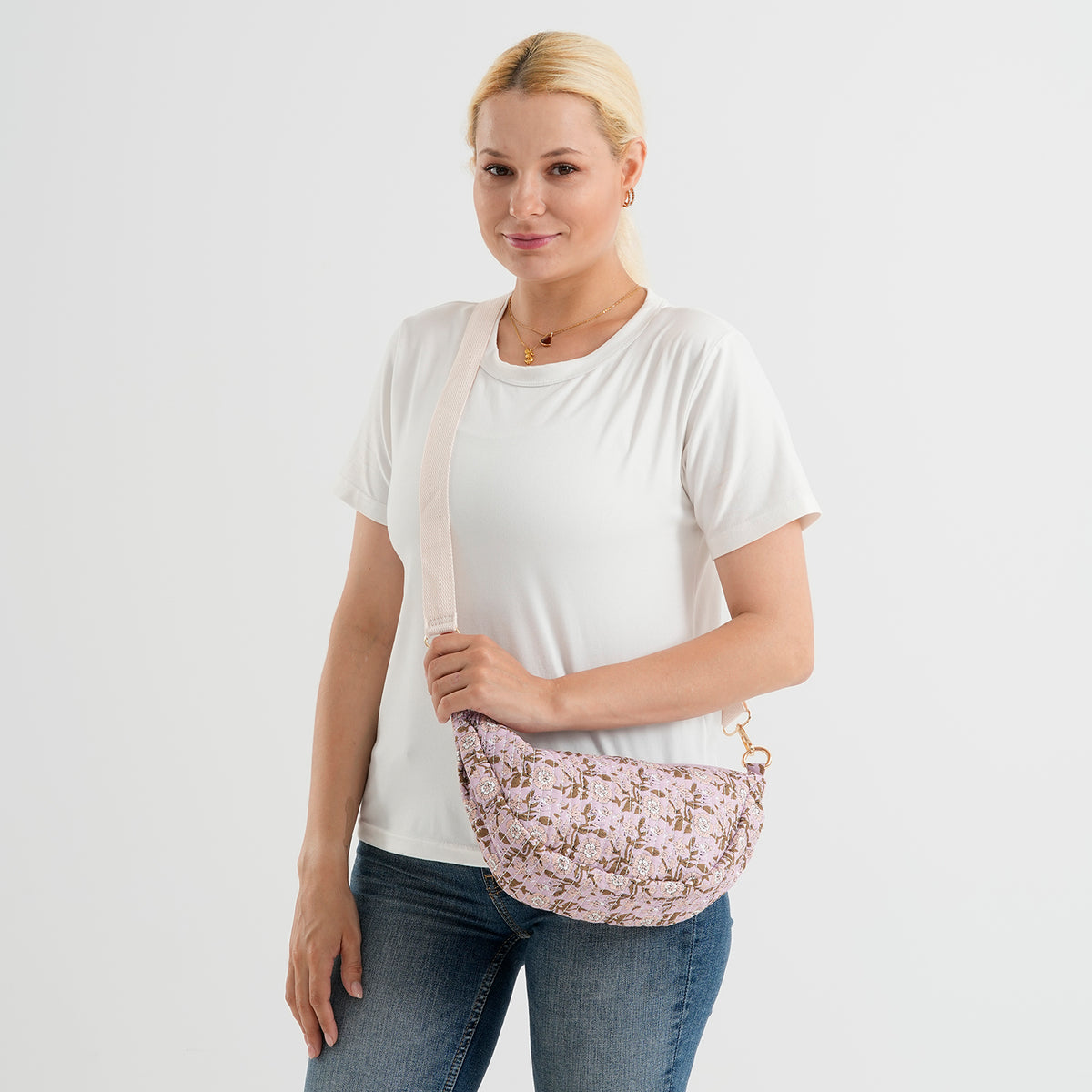 Floral Print Crescent Sling Bag - Purple V32520230 2
