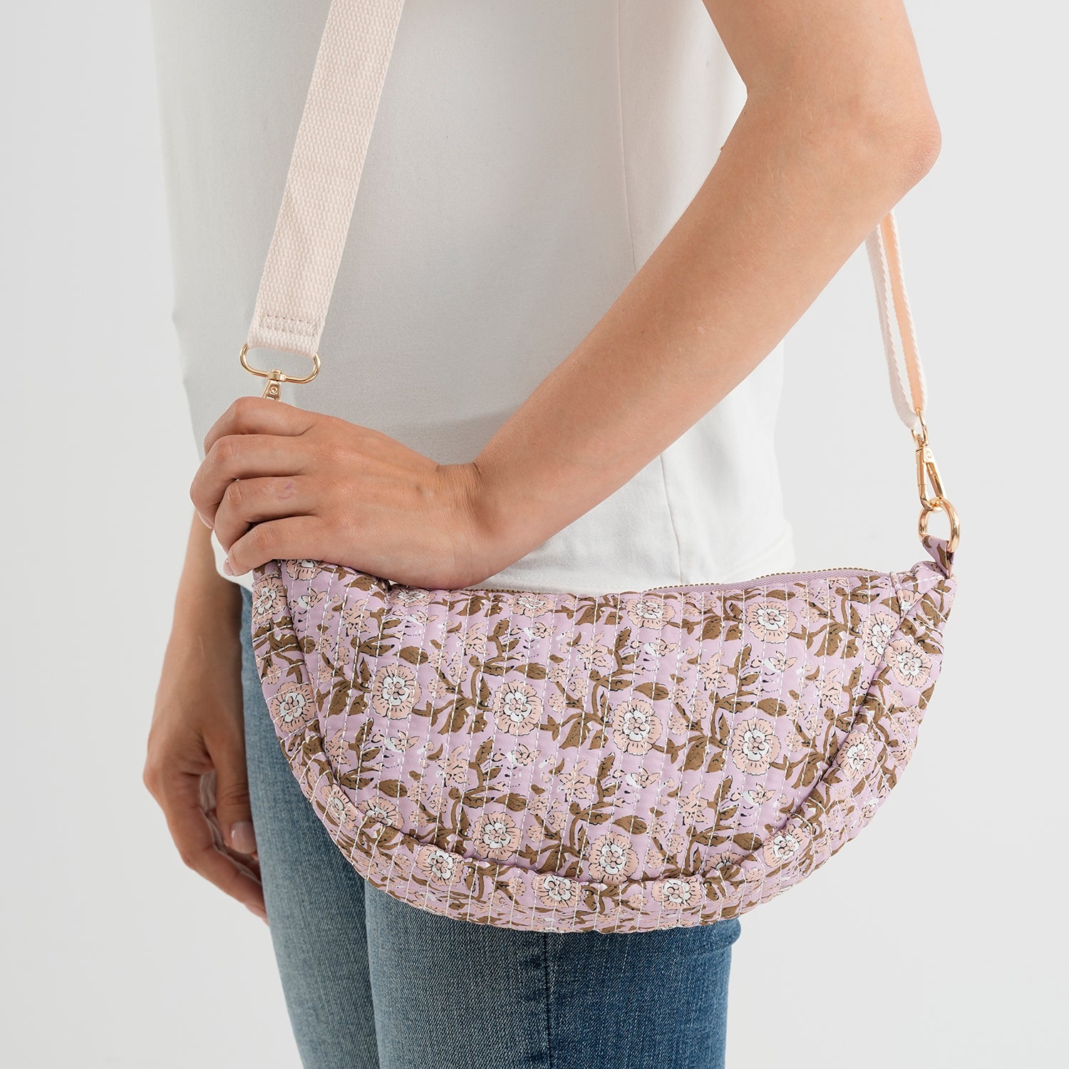 Floral Print Crescent Sling Bag - Purple V32520230 3