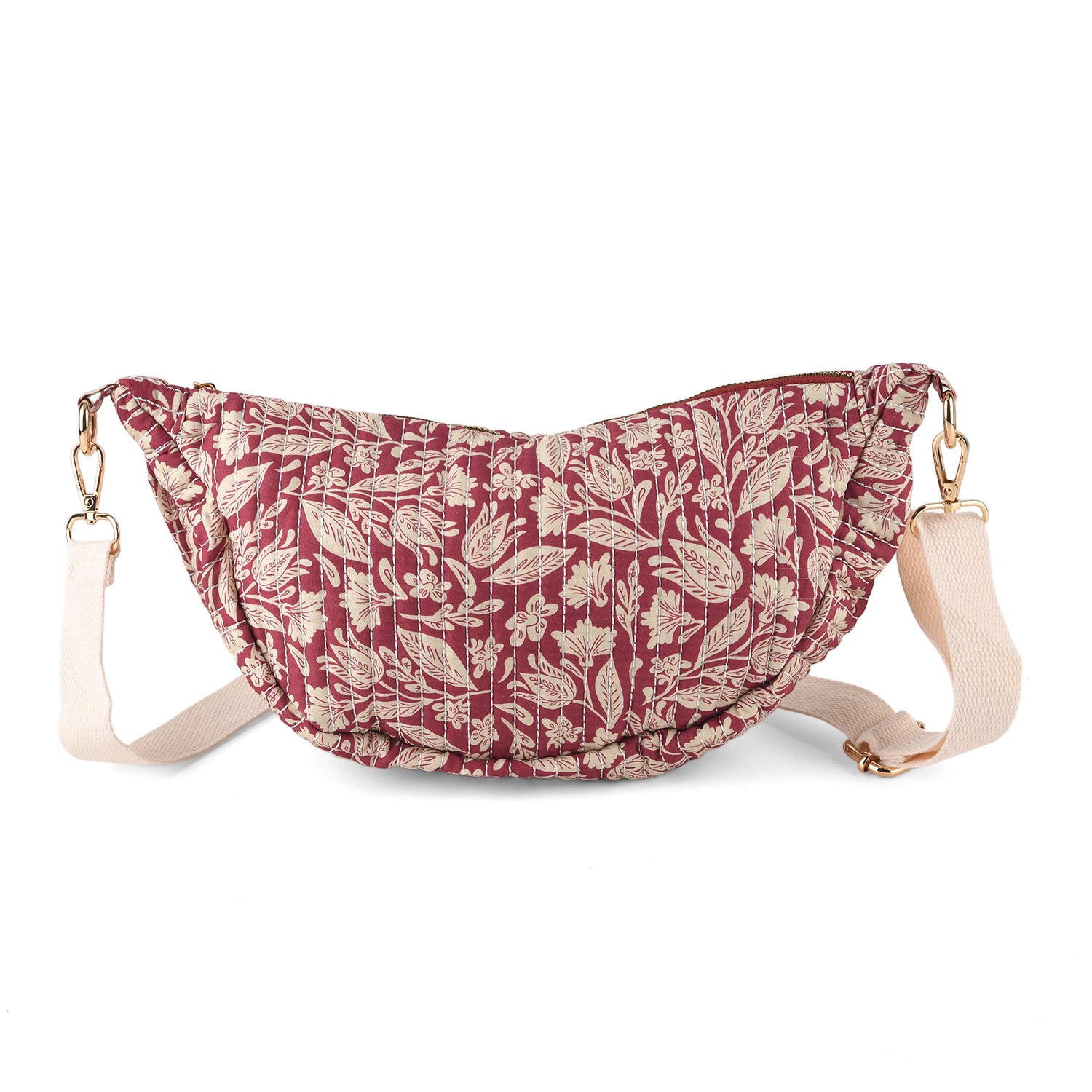Floral Print Crescent Sling Bag - Burgundy V32517361 0