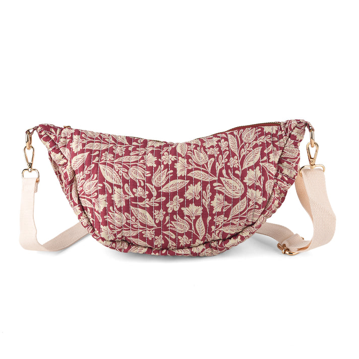 Floral Print Crescent Sling Bag - Burgundy V32626876 1