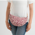 Floral Print Crescent Sling Bag - Burgundy_8556505_3