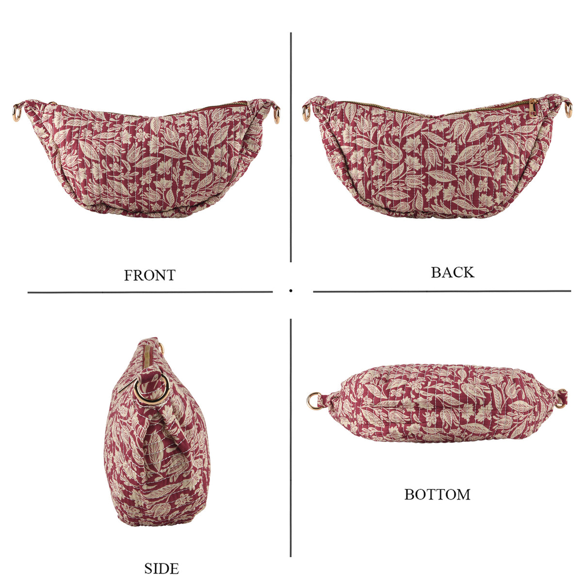 Floral Print Crescent Sling Bag - Burgundy V32517361 4