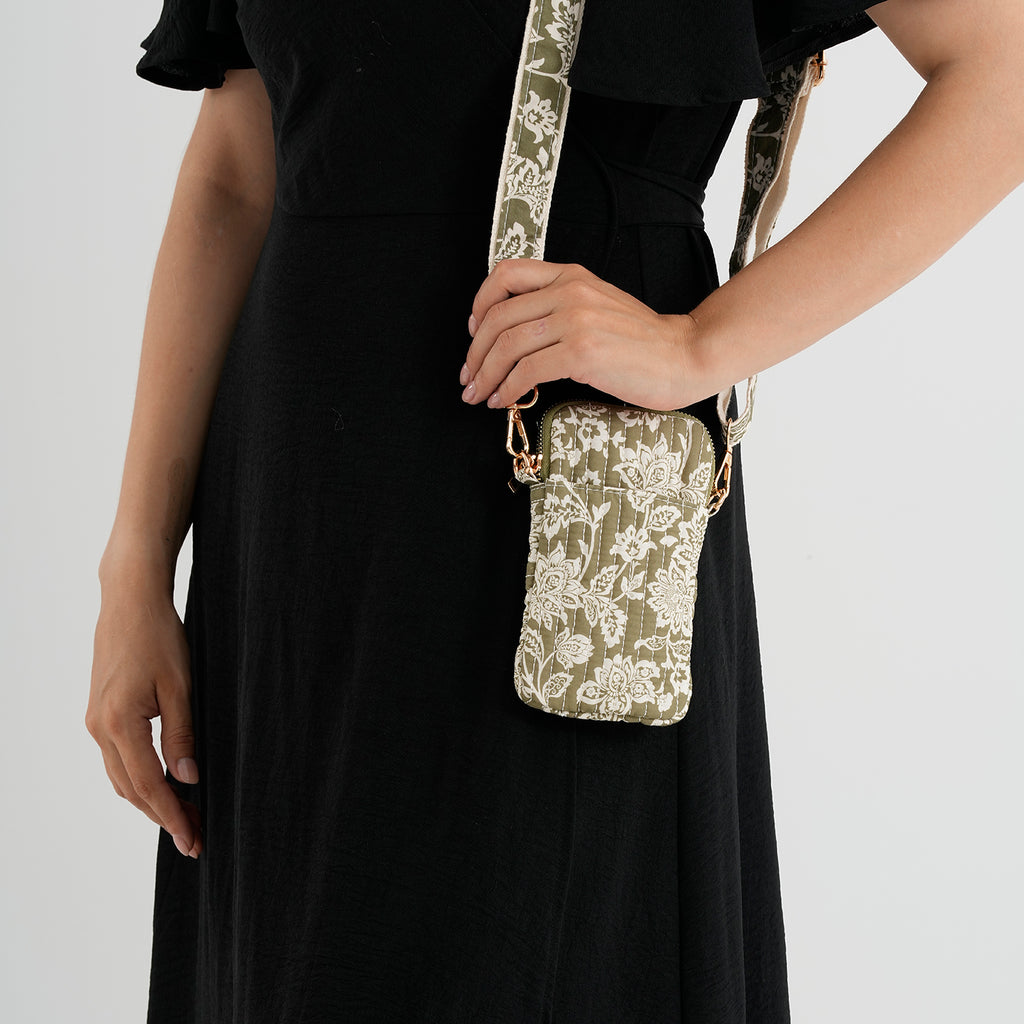 Flower Print Crossbody Phone Bag - Green_8556514_3