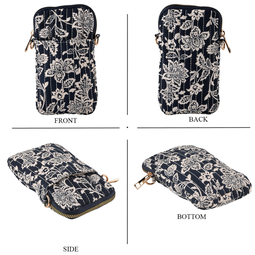 Flower Print Crossbody Phone Bag - Navy_8556517_4