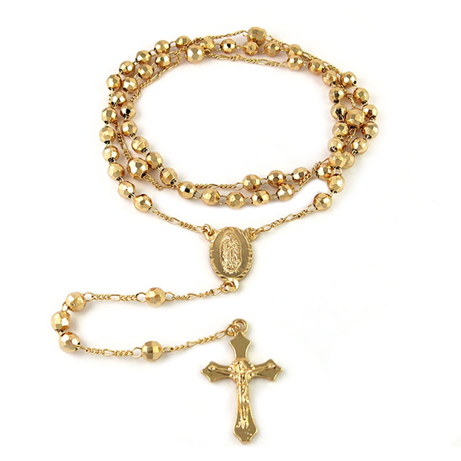 Beaded Rosary Cross Necklace (Size - 30) in Gold Tone 8556616 0