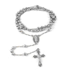 Beaded Rosary Cross Necklace (Size - 30) in Silver Tone_8556618