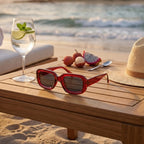 Retro Thick-Frame UV400 Protective Red Rectangle Sunglasses with the Box- Red_8556666_1