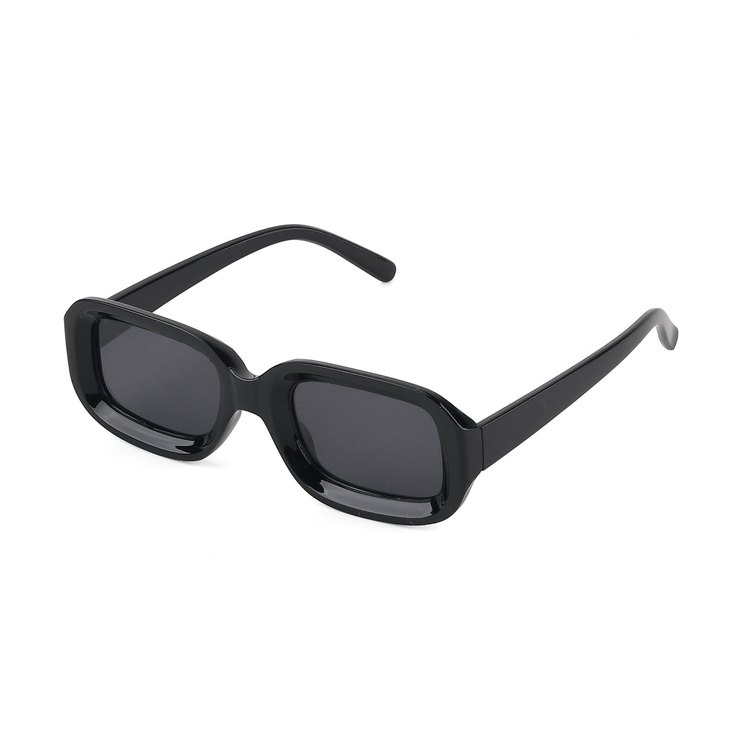 Retro Thick-Frame UV400 Protective Black Rectangle Sunglasses with the Box- Black V32521361 0