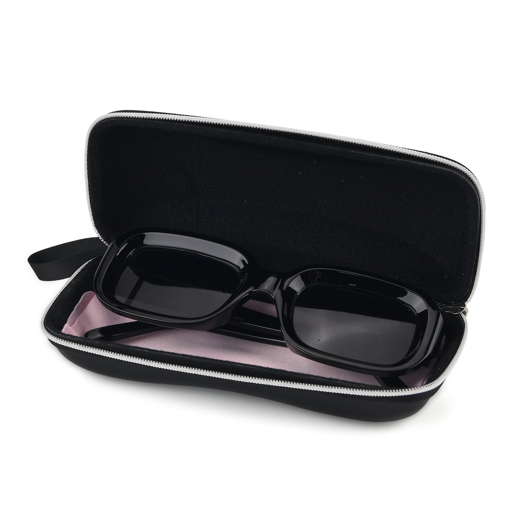 Retro Thick-Frame UV400 Protective Black Rectangle Sunglasses with the Box- Black_8556667_6