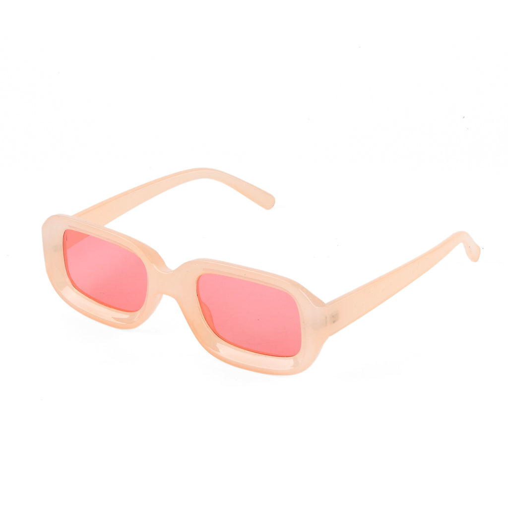 Retro Thick-Frame UV400 Protective Light Peach Rectangle Sunglasses with the Box- Peach_8556684