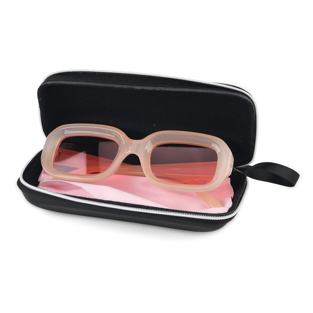 Retro Thick-Frame UV400 Protective Light Peach Rectangle Sunglasses with the Box- Peach_8556684_6