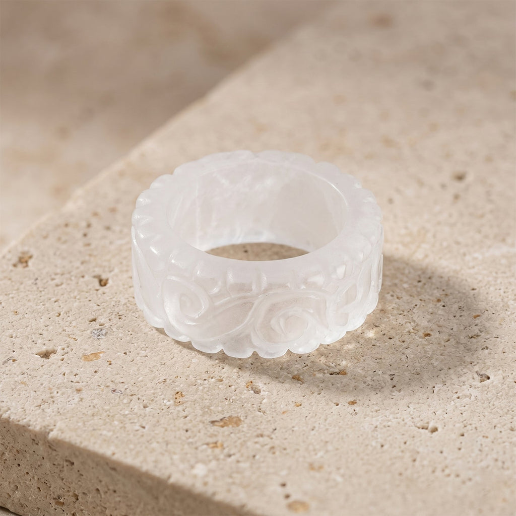 Natural White Jade Band Ring 38.00 Ct.